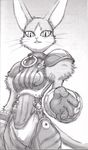  armor black_and_white bottomless cat clothed clothing cyberconnect2 feline female gloves greyscale half-dressed looking_at_viewer mammal mia monochrome open_mouth plain_background reaching shoulder_pads sketch smile solo whiskers white_background 