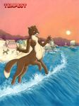  birds blue_eyes boats breasts brown_fur detailed_background female fishing foxtaur fur kacey lighthouse mountain nipples nude open_mouth penis pink_sky rocks running seaside sheath smile sunset taur tempest tents water wave waves yellow_fur 