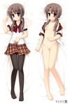  barefoot bottomless bow breasts brown_eyes brown_hair dakemakura-koubou dakimakura hiramatsu_taeko kore_wa_zombie_desu_ka? lying multiple_views nipples on_back open_clothes open_shirt pantyhose pussy school_uniform shirt skirt small_breasts twintails undressing vivi_(dakemakura) 