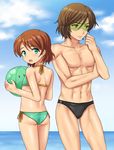  aqua_eyes ass bad_id bad_pixiv_id ball beachball bikini brown_eyes brown_hair crossdressing gundam gundam_age haro inaho kio_asuno male_focus male_swimwear multiple_boys otoko_no_ko seric_abis short_hair sunglasses swim_briefs swimsuit swimwear 