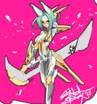  animal_ears bodysuit breasts covered_nipples eu03 fox_ears goggles green_hair huge_weapon large_breasts original skin_tight solo weapon 