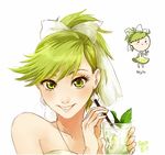  bare_shoulders blush_stickers bow chibi dress drink earrings food fruit glass green_eyes green_hair hair_bow jewelry lime_(fruit) lips meago mojito multiple_views original personification signature simple_background sketch smile 