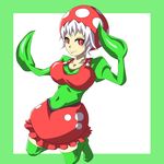  1girl highres mario_(series) monster_girl nintendo personification piranha_plant plant_girl red_eyes skirt solo super_mario_bros. thighhighs white_hair 