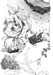  bow closed_eyes eyes gap gohei graphite_(medium) greyscale hair_bow hakurei_reimu highres monochrome ofuda profile ritz_(h322) solo touhou traditional_media 