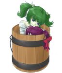 bags_under_eyes blood bucket character_request collarbone green_hair hair_bobbles hair_ornament in_bucket in_container kisume multiple_girls off_shoulder purple_eyes purple_hair severed_head short_hair smile takahashi_note touhou twintails wooden_bucket yandere 