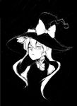  bad_id bad_pixiv_id black black_background bow braid face greyscale hair_between_eyes hat hat_bow high_contrast kirisame_marisa monochrome pokopoiyo side_braid single_braid solo touhou witch_hat 