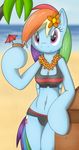  anthrofied beach bikini breasts cleavage clothed clothing cup cutie_mark drink_umbrella equine female flower friendship_is_magic hair horse long_hair looking_at_viewer mammal multi-colored_hair my_little_pony pegasus purple_eyes rainbow_dash_(mlp) rainbow_hair seaside skimpy smile solo swimsuit tg-0 umbrella water wings 