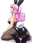  animal_ears ass breasts bunny_ears bunny_girl bunny_tail bunnysuit cameltoe curly_hair high_heels huge_breasts long_hair looking_back nokoppa open_mouth original pantyhose pink_hair seiza shoes sitting smile solo tail 