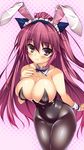 akusera android animal_ears blush breasts brown_eyes bunny_ears bunnysuit cleavage detached_collar halftone halftone_background headdress highres large_breasts leotard long_hair looking_at_viewer pantyhose red_hair reminiscence smile solo watanuki_kaname wrist_cuffs 