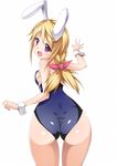  animal_ears ass bad_id bad_pixiv_id bare_legs blonde_hair bunny_ears bunny_girl bunnysuit charlotte_dunois from_behind highres infinite_stratos karaage_teishoku_(regret1994) leotard long_hair looking_back one-piece_swimsuit purple_eyes school_swimsuit solo swimsuit wide_hips wrist_cuffs 