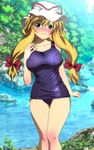  blonde_hair blush breasts female highres large_breasts long_hair mix_station swimsuit touhou water yadokari_genpachirou yakumo_yukari 