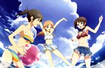  3girls amano_kazuko bikini brown_hair miyamoto_konatsu okita_sawa sakai_wakana swimsuit tari_tari 