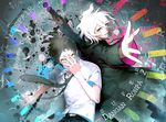  brown_hair coat danganronpa grey_eyes hinata_hajime hood hoodie komaeda_nagito male_focus multiple_boys muturou_k necktie super_danganronpa_2 white_hair yellow_eyes 