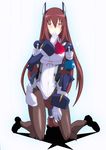  1girl android blue_eyes bodysuit f_walsingham female gloves highres kyoukai_senjou_no_horizon kyoukaisenjou_no_horizon puppet red_hair solo 