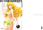 ;d absurdres ahoge arms_behind_back ass back bikini blonde_hair breasts cover cover_page covered_nipples doujin_cover doujinshi gloves green_bikini green_eyes hands_clasped highres hoshii_miki idolmaster idolmaster_(classic) image_sample large_breasts long_hair looking_at_viewer looking_back one_eye_closed ooyari_ashito open_mouth own_hands_together scan side-tie_bikini sideboob skindentation smile solo strap_gap swimsuit thigh_gap white_gloves yandere_sample 
