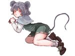  animal_ears blush capelet dress grey_hair highres jewelry looking_at_viewer meiji_(charisma_serve) mouse_ears mouse_tail nazrin necklace red_eyes short_hair solo tail touhou 