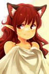  alternate_hairstyle animal_ears cat_ears closed_mouth extra_ears face hair_down highres kaenbyou_rin long_hair nude pointy_ears red_eyes red_hair smile solo touhou yudepii 