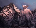  ambiguous_gender canine fur mammal moon mountain myenia nude outside snow solo sunrise white_fur wolf 