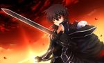  black_hair kirigaya_kazuto petals red_eyes short_hair sky sword sword_art_online tricialeonheart weapon 
