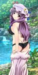  ass bikini blush breasts female forest hat highres long_hair mix_station nature patchouli_knowledge purple_eyes purple_hair river swimsuit touhou tree undressing water yadokari_genpachirou 