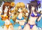  :o bad_id bad_pixiv_id beach bikini black_hair blonde_hair blush bow breast_hold breasts brown_eyes brown_hair cleavage drill_hair flower front-tie_top glasses goushou green_eyes hair_bow hair_bun hair_flower hair_ornament large_breasts long_hair looking_at_viewer multiple_girls navel o-ring o-ring_bottom o-ring_top open_mouth original ponytail red_eyes striped striped_bikini striped_swimsuit sunflower swimsuit thigh_gap 