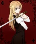  bad_id bad_pixiv_id blonde_hair bloody_cross half_updo himasen long_hair solo sword tsukimiya_(bloody_cross) weapon 