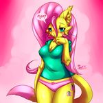 anthro anthrofied blush breasts cleavage clothed clothing cutie_mark equine erect_nipples feline female fluttershy_(mlp) friendship_is_magic hair horse long_tail mammal mnxenx001 my_little_pony nipples panties pink_hair pink_panties pony solo underwear 