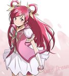  bad_id bad_pixiv_id bow character_name cure_dream earrings erunga gradient gradient_background hair_bow hair_rings jewelry long_hair magical_girl pink_background pink_hair precure purple_eyes skirt smile solo white_background yes!_precure_5 yumehara_nozomi 
