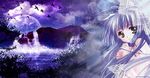  beauty dream fantasy girl landscape mountain night planet purple scenic space stars waterfall 