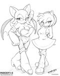  &lt;3 amy_rose anthro areola bat big_breasts breasts camel_toe clothing dress english_text erect_nipples female hair hedgehog looking_at_viewer mammal monochrome multi_breast nipples rouge_the_bat sega sonic_(series) text tight_clothing triple_breast vkyrie wings 
