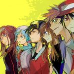  4boys bangs baseball_cap black_hair blue_(pokemon) blue_eyes blue_hair brown_hair crystal_(pokemon) doodle glaring gold_(pokemon) green_eyes group_picture group_profile hat lineup long_hair looking_down muku0615 multiple_boys multiple_girls ookido_green pokemon pokemon_(game) pokemon_gsc pokemon_rgby profile red_(pokemon) red_(pokemon_rgby) red_eyes red_hair silver_(pokemon) sketch smile twintails unfinished 