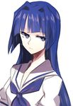  aoki_shizumi bad_id bad_pixiv_id blue_eyes blue_hair hair_intakes hirose_sumire long_hair saki school_uniform shiraitodai_school_uniform solo very_long_hair white_background 