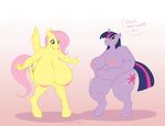  anthro anthrofied big_breasts breasts chubby cutie_mark duo equine female fluttershy_(mlp) friendship_is_magic horn horse huge_breasts inflation mammal my_little_pony nipples overweight pegasus revadiehard thick_thighs thighs transformation twilight_sparkle_(mlp) unicorn wings 