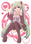  :d bad_id bad_pixiv_id bare_shoulders black_legwear blue_eyes blush detached_sleeves green_hair hatsune_miku heart long_hair nail_polish necktie open_mouth outline shinopoko smile solo thighhighs twintails very_long_hair vocaloid 