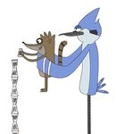  (regular and bird blue_jay cups male mammal mordecai plain_background playing raccoon regular_show rigbregularshow) rigby show) speed stacks unknown_artist white_background 