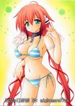  :o angel_wings bikini blush breasts chain collar covered_nipples green_eyes ikaros large_breasts long_hair looking_at_viewer nightmare77zx red_hair side-tie_bikini solo sora_no_otoshimono strap_gap striped striped_bikini swimsuit twintails wings 