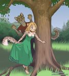  &lt;3 anthro couple dandelion_(character) dress duo eyewear feline female glasses grin hiding humor koul leopard male mammal scenery tree wesha wood 