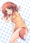  animal_ears bad_id bad_pixiv_id blush bottomless brown_hair dog_ears dog_tail fang green_eyes highres looking_at_viewer open_mouth original oruto_(ort+) polka_dot polka_dot_background solo tail turtle 