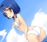  ass bad_id bad_pixiv_id bikini blue_hair brown_eyes from_behind furutani_himawari hairband kazami_ruku looking_back short_hair solo swimsuit twintails yuru_yuri 