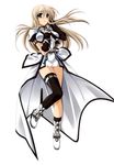  ankle_boots black_legwear boots cloak full_body higa_yukari highres lily_strosek long_hair looking_at_viewer lyrical_nanoha mahou_senki_lyrical_nanoha_force simple_background single_thighhigh thighhighs very_long_hair white_background white_footwear 