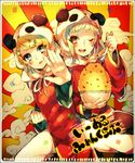  animal_hat asakare bad_id bad_pixiv_id blonde_hair blue_eyes bowl chinese_clothes green_hair gumi hair_ornament hairclip hat kagamine_rin looking_at_viewer multiple_girls one_eye_closed open_mouth panda_hat red_eyes rice_bowl short_hair smile vocaloid yie_ar_fan_club_(vocaloid) 