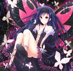  accel_world antenna_hair bad_id bad_pixiv_id bare_shoulders black_hair bug butterfly butterfly_wings dress elbow_gloves frills gloves headband high_heels iincho_(airi8751) insect kuroyukihime shoes solo wings 