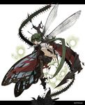  antennae bifrst boots bug butterfly cape centipede dragonfly full_body green_hair insect insect_girl long_hair looking_at_viewer praying_mantis red_eyes short_hair simple_background solo spikes touhou very_long_hair white_background wings wriggle_nightbug 