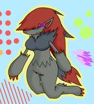  bow claws female green_eyes hair long_hair looking_at_viewer nintendo obscure_background pok&#233;mon pok&eacute;mon red_hair smile solo video_games zoroark 