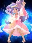  brown_eyes dark_skin dress fang hand_on_hip highres iris_(pokemon) kabuyou long_hair open_mouth pigeon-toed pokemon pokemon_(game) pokemon_bw2 purple_hair sandals saturday_night_fever solo tiara wide_sleeves 