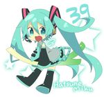  39 aqua_eyes aqua_hair boots character_name detached_sleeves hatsune_miku headset long_hair necktie skirt solo spring_onion star thigh_boots thighhighs twintails very_long_hair vocaloid yokoru 