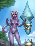  animal_ears breasts camel_toe cat_ears clothed clothing drgraevling feline female final_fantasy final_fantasy_xiv hair heterochromia keeper_of_the_moon looking_at_viewer mammal miqo&#039;te miqo'te skimpy solo topless two_tone_hair video_games wedgie 