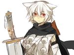  animal_ears bad_id bad_pixiv_id cape detached_sleeves inubashiri_momiji mutsuki_(ama245) red_eyes short_hair solo sword touhou weapon white_background white_hair wolf_ears 