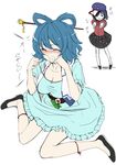  bad_id bad_pixiv_id black_hair blue_hair blush clenched_teeth closed_eyes hair_ornament hair_rings hair_stick hat kaku_seiga miyako_yoshika multiple_girls ofuda outstretched_arms puffy_sleeves short_hair short_sleeves takemori_shintarou tears teeth touhou translation_request zombie_pose 