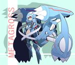  1girl blue_hair glasses machine mecha metagross midriff navel personification pokemon robot solo spikes sumeshi 